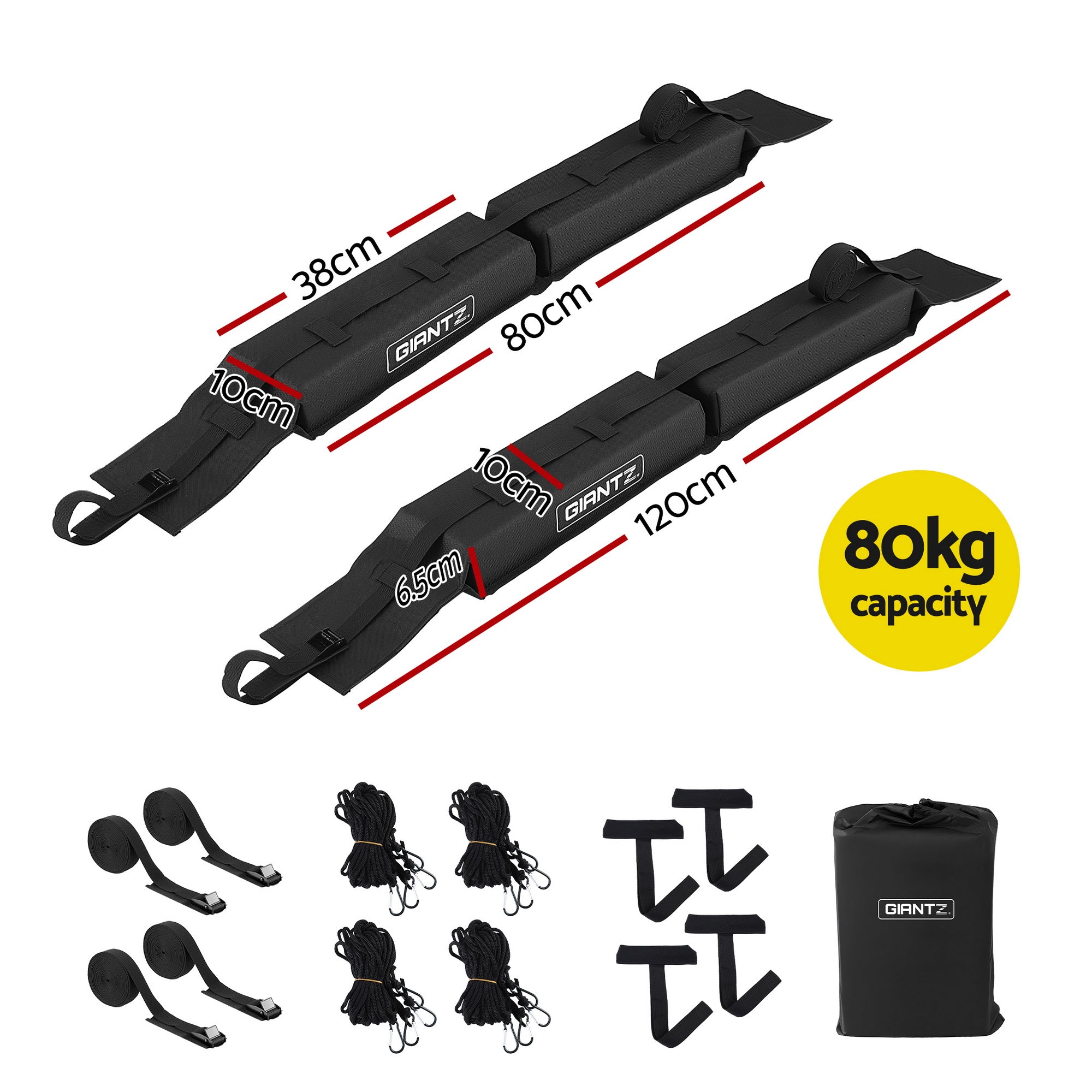 GIANTZ Kayak Roof Rack for Car, Universal Soft Roof Rack Pads for Surfboard SUP Canoe, Roof Bars for SUV CAR-RFBAR-FOAM-25