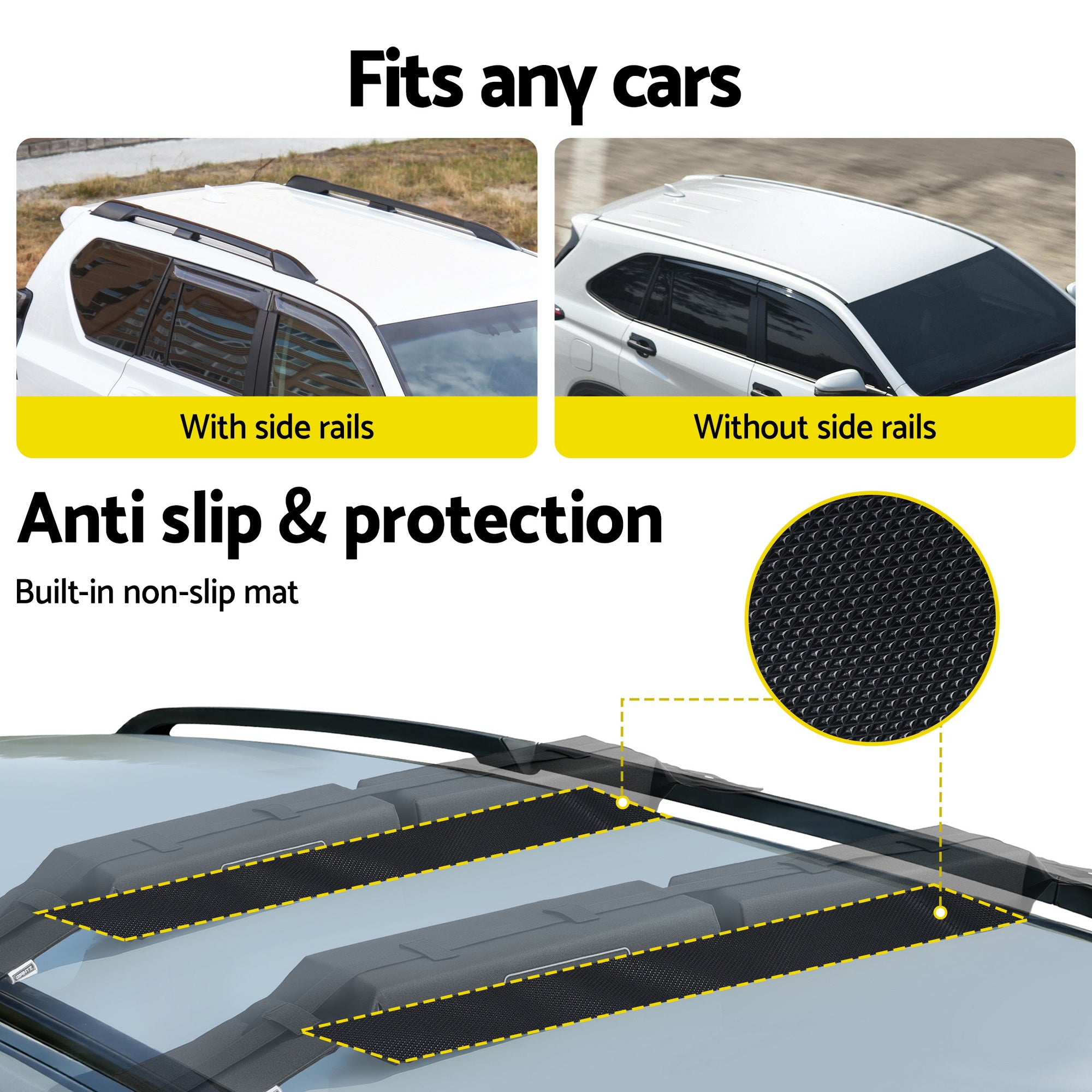 GIANTZ Kayak Roof Rack for Car, Universal Soft Roof Rack Pads for Surfboard SUP Canoe, Roof Bars for SUV CAR-RFBAR-FOAM-25