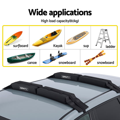 GIANTZ Kayak Roof Rack for Car, Universal Soft Roof Rack Pads for Surfboard SUP Canoe, Roof Bars for SUV CAR-RFBAR-FOAM-25