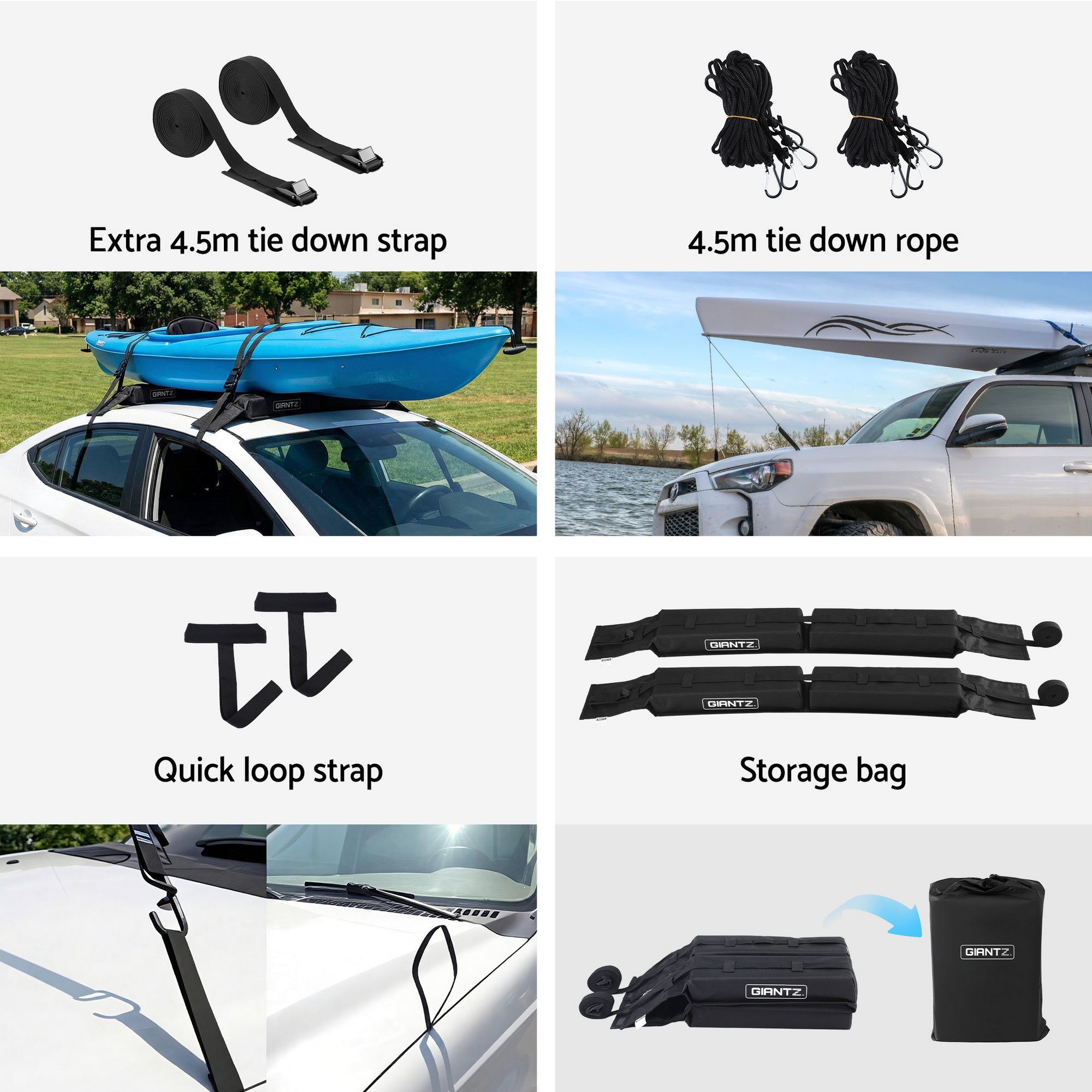 GIANTZ Kayak Roof Rack for Car, Universal Soft Roof Rack Pads for Surfboard SUP Canoe, Roof Bars for SUV CAR-RFBAR-FOAM-25