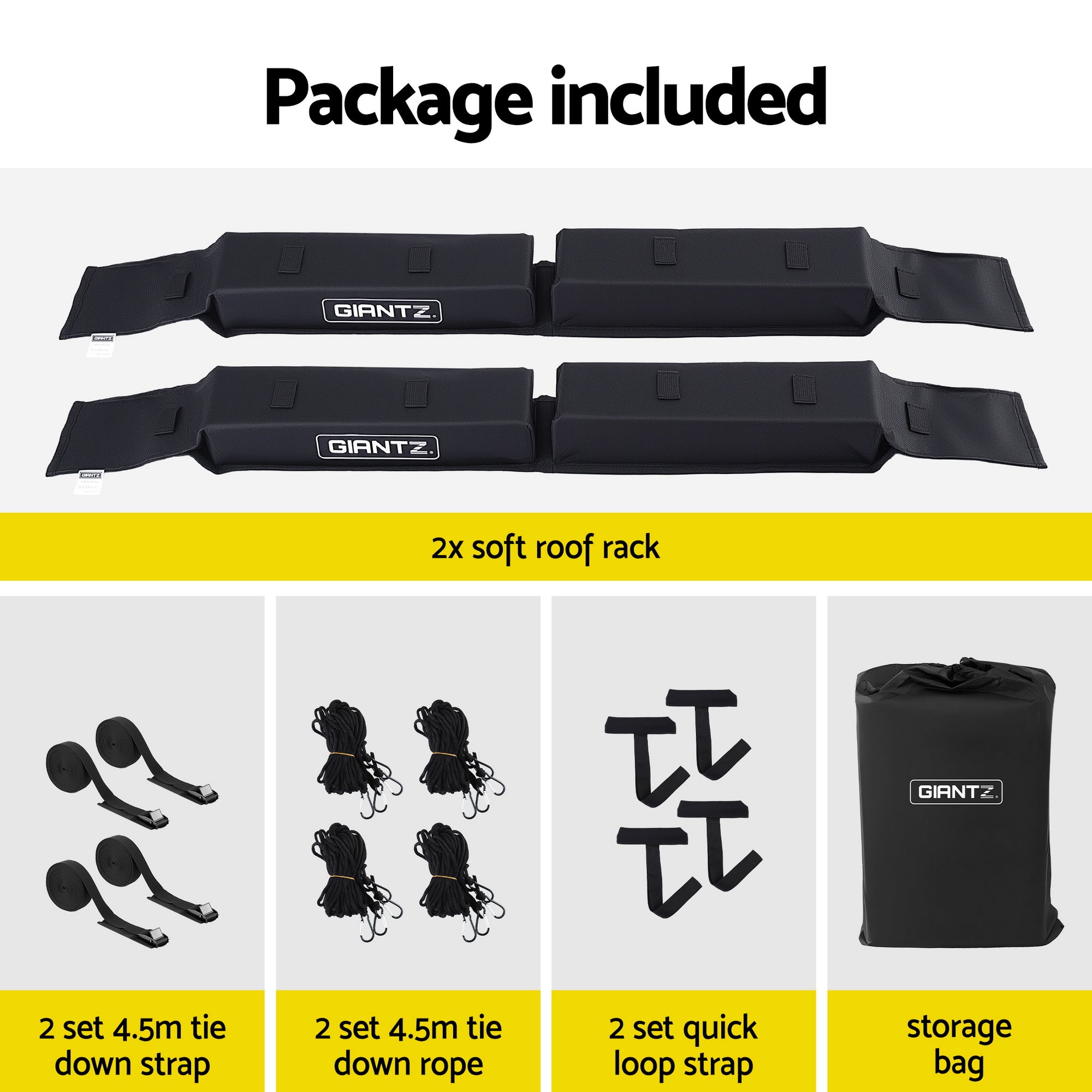 GIANTZ Kayak Roof Rack for Car, Universal Soft Roof Rack Pads for Surfboard SUP Canoe, Roof Bars for SUV CAR-RFBAR-FOAM-25
