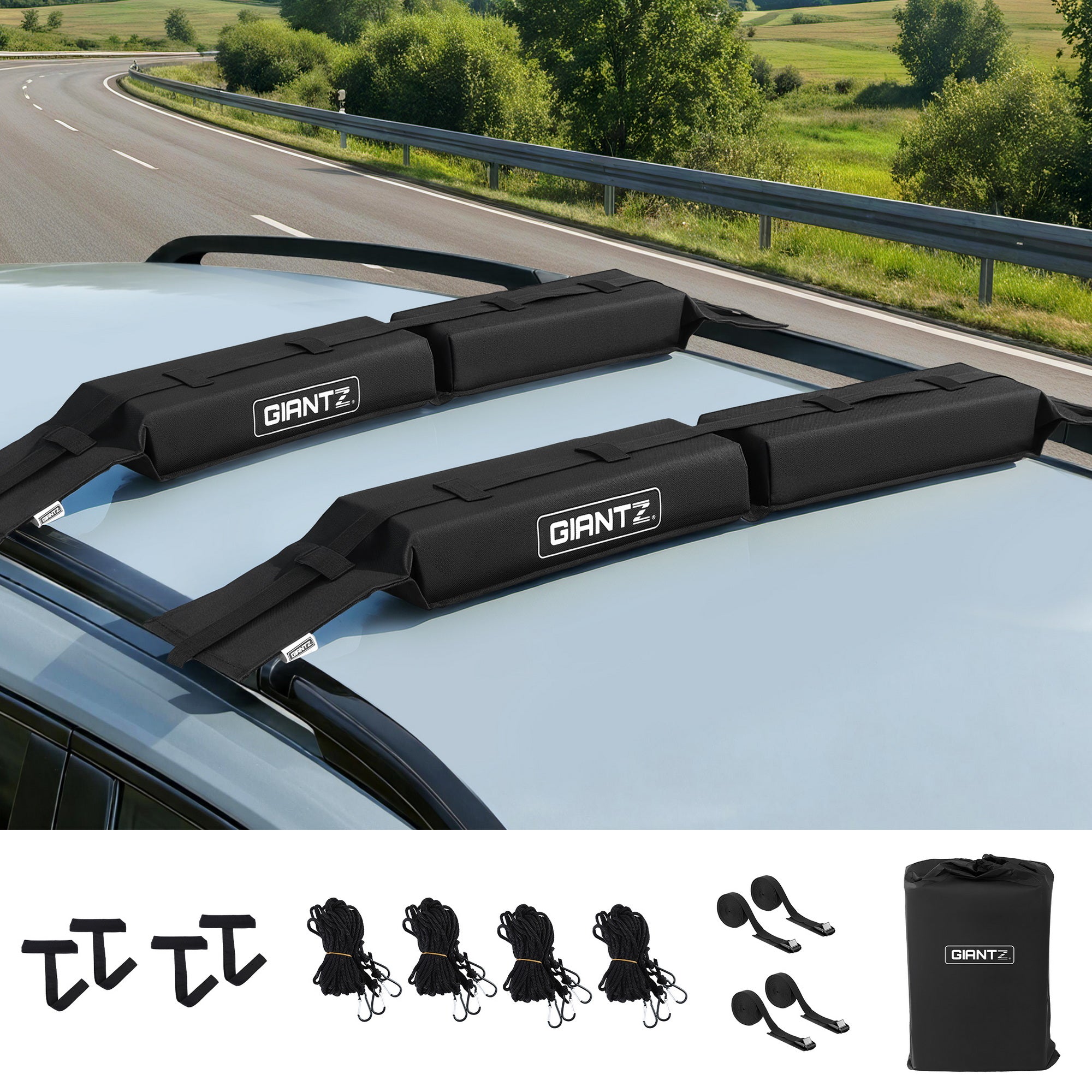 GIANTZ Kayak Roof Rack for Car, Universal Soft Roof Rack Pads for Surfboard SUP Canoe, Roof Bars for SUV CAR-RFBAR-FOAM-25