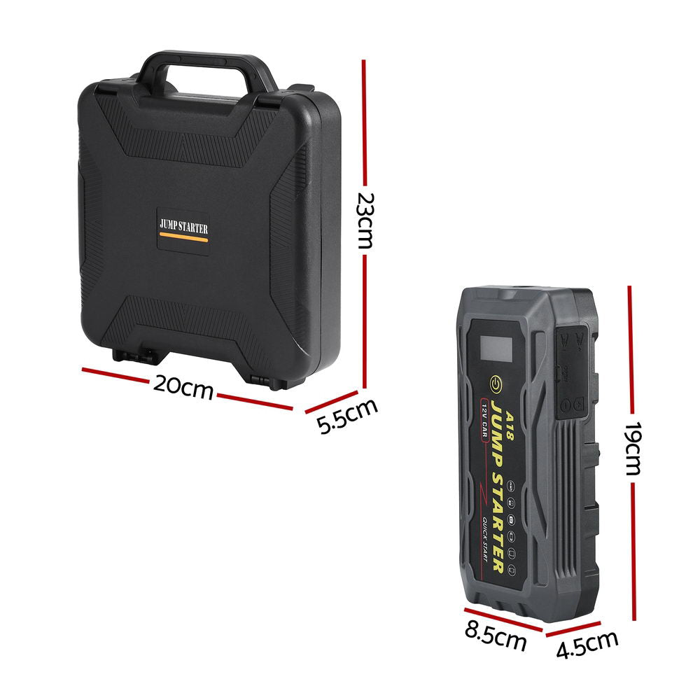 Giantz 2000A Portable Car Jump Starter 12V Lithium Battery Booster Pack Power Bank & Jumper Cables CAR-STARTER-2000-GR