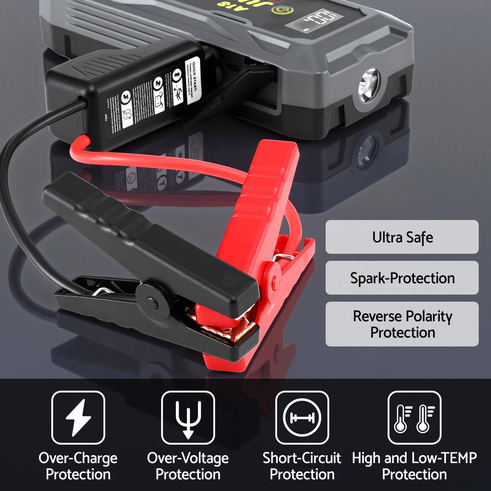 Giantz 2000A Portable Car Jump Starter 12V Lithium Battery Booster Pack Power Bank & Jumper Cables CAR-STARTER-2000-GR