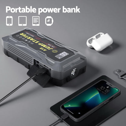 Giantz 2000A Portable Car Jump Starter 12V Lithium Battery Booster Pack Power Bank & Jumper Cables CAR-STARTER-2000-GR