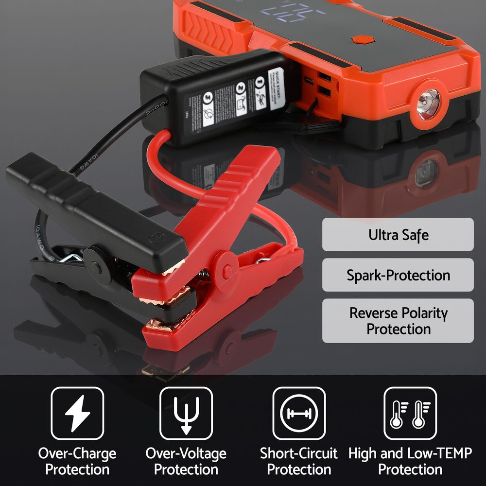 Giantz 3000A Portable Car Jump Starter 12V Lithium Battery Booster Pack Power Bank & Jumper Cables CAR-STARTER-3000-OR