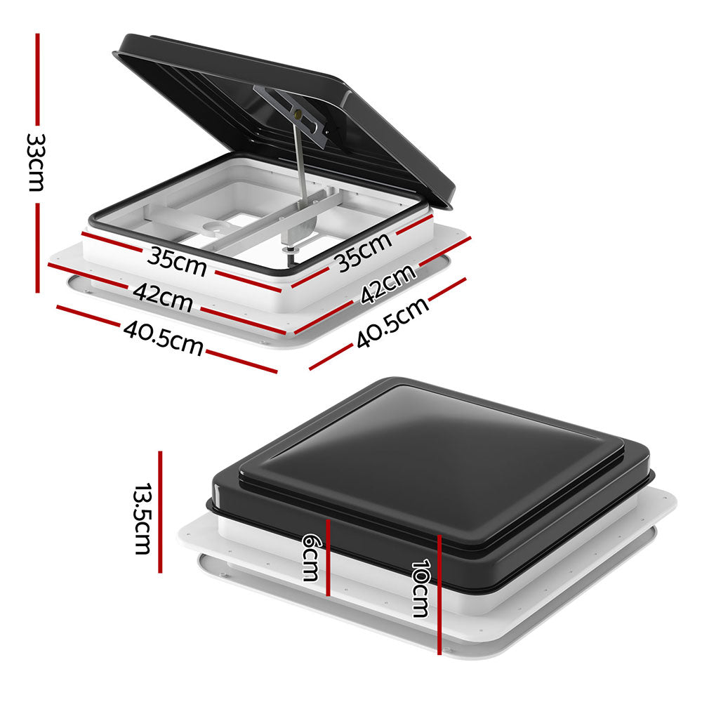 Weisshorn Caravan Roof Vent Hatch RV Skylight Motorhome Camper 350x350mm Black CARAVAN-VENT-B-42X42X12-MESH-BK