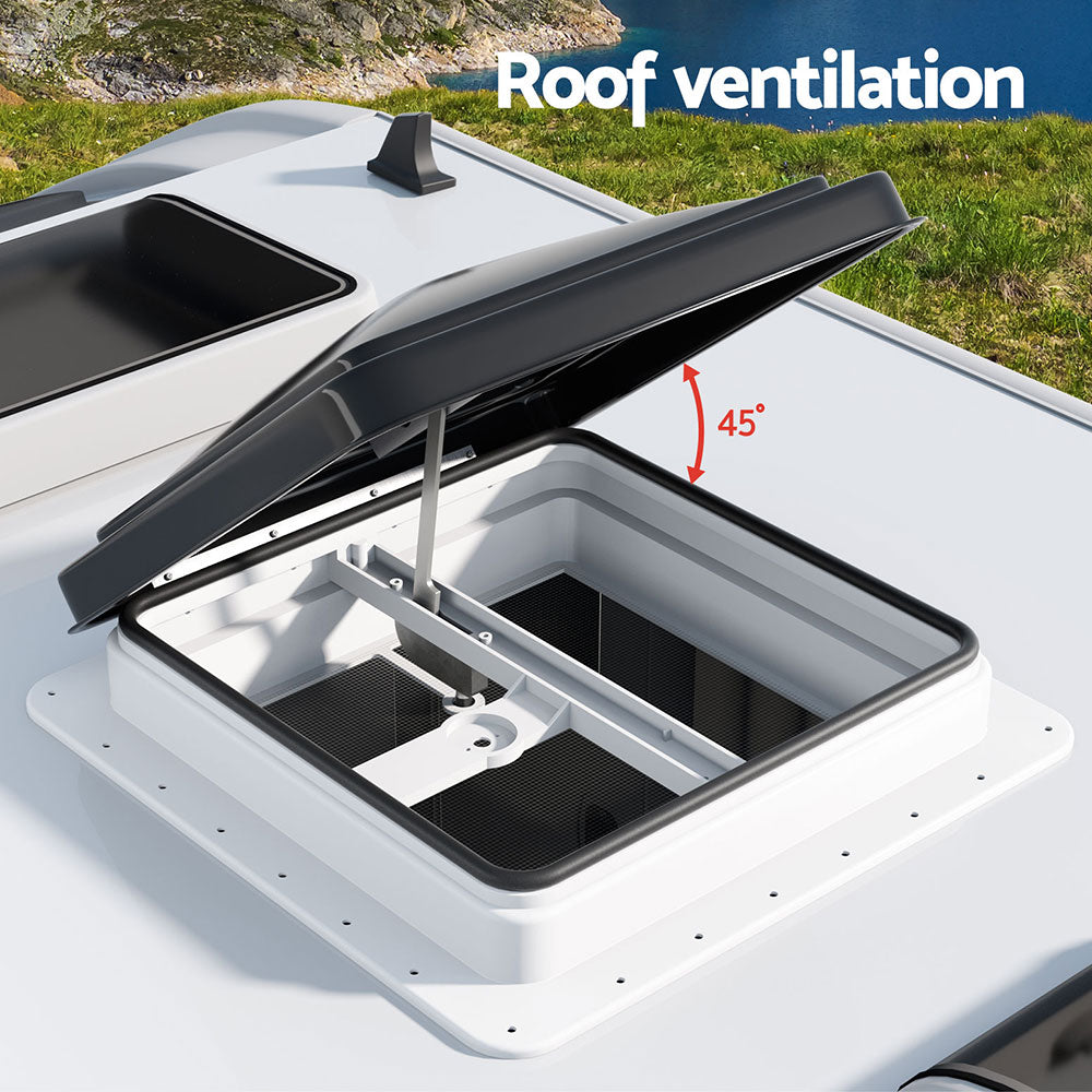 Weisshorn Caravan Roof Vent Hatch RV Skylight Motorhome Camper 350x350mm Black CARAVAN-VENT-B-42X42X12-MESH-BK