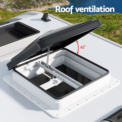 Weisshorn Caravan Roof Vent Hatch RV Skylight Motorhome Camper 350x350mm Black CARAVAN-VENT-B-42X42X12-MESH-BK