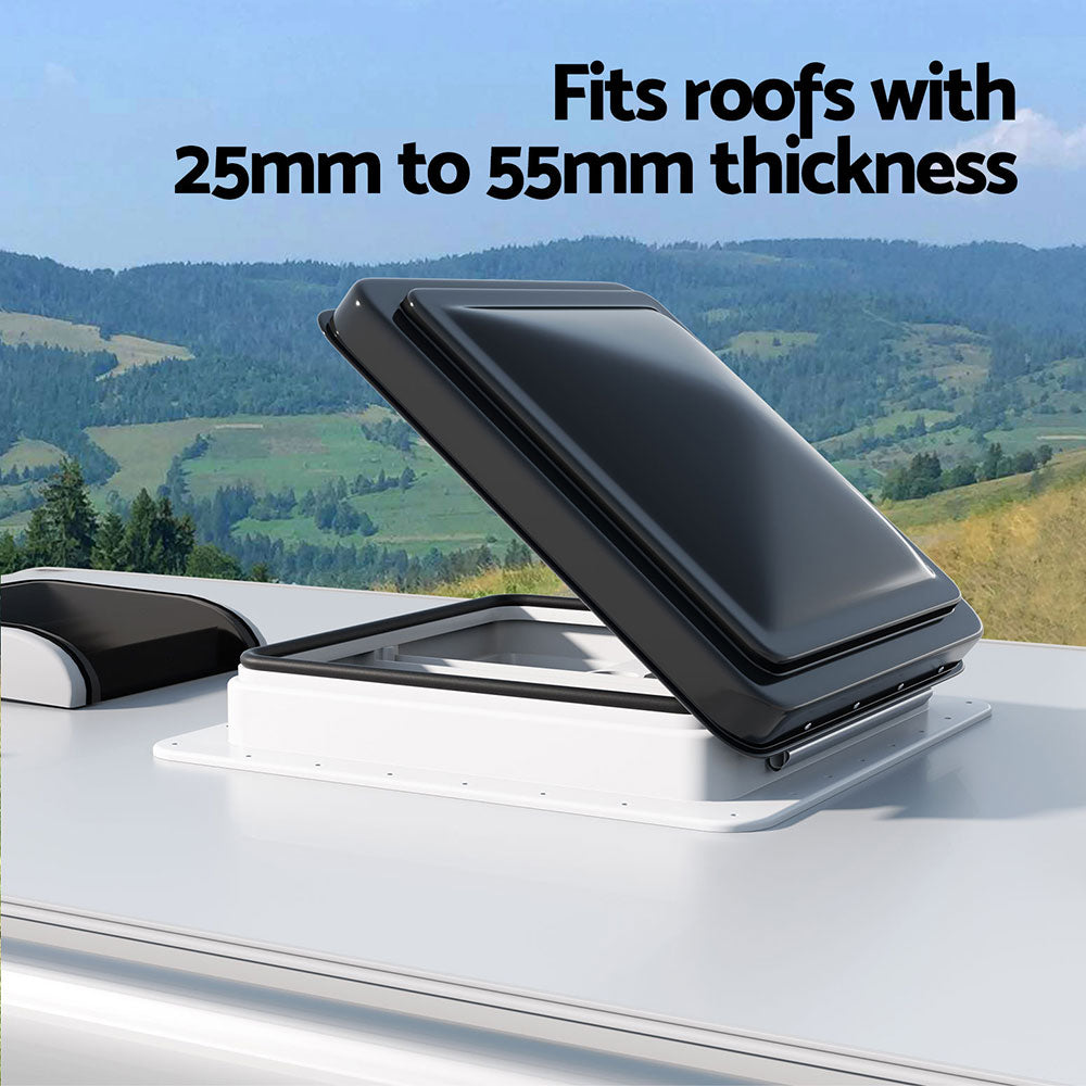 Weisshorn Caravan Roof Vent Hatch RV Skylight Motorhome Camper 350x350mm Black CARAVAN-VENT-B-42X42X12-MESH-BK