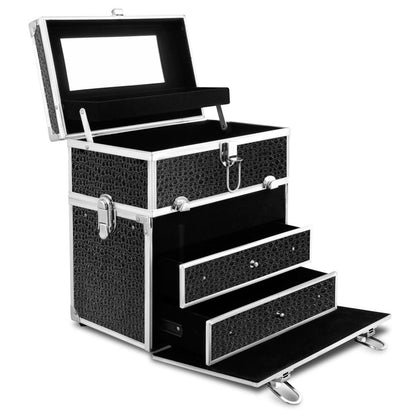 Embellir Portable Cosmetic Beauty Makeup Carry Case with Mirror - Crocodile Black CASE-HZ8-040-CROBK