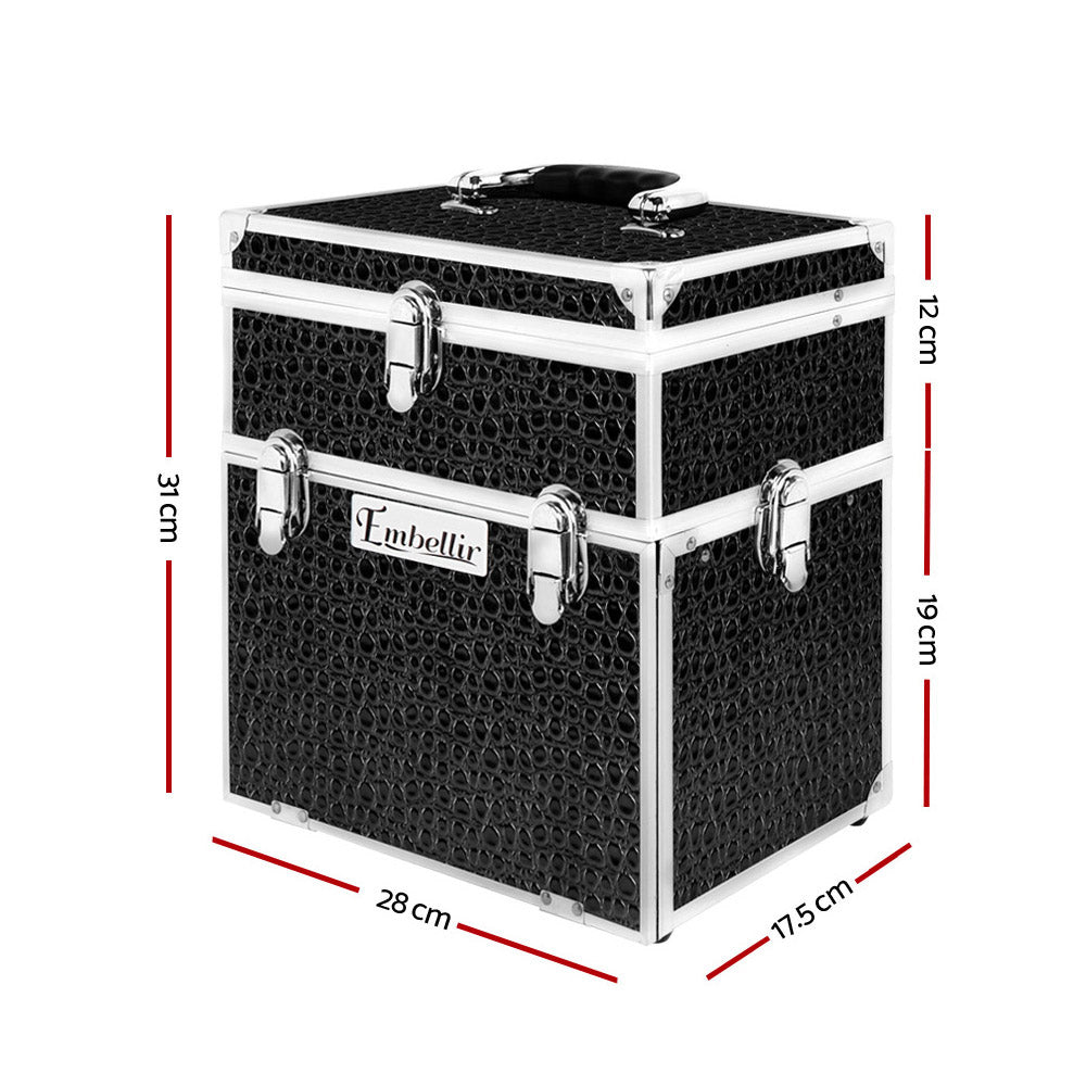 Embellir Portable Cosmetic Beauty Makeup Carry Case with Mirror - Crocodile Black CASE-HZ8-040-CROBK