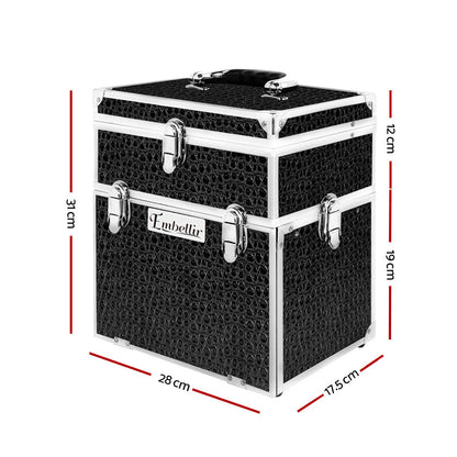Embellir Portable Cosmetic Beauty Makeup Carry Case with Mirror - Crocodile Black CASE-HZ8-040-CROBK