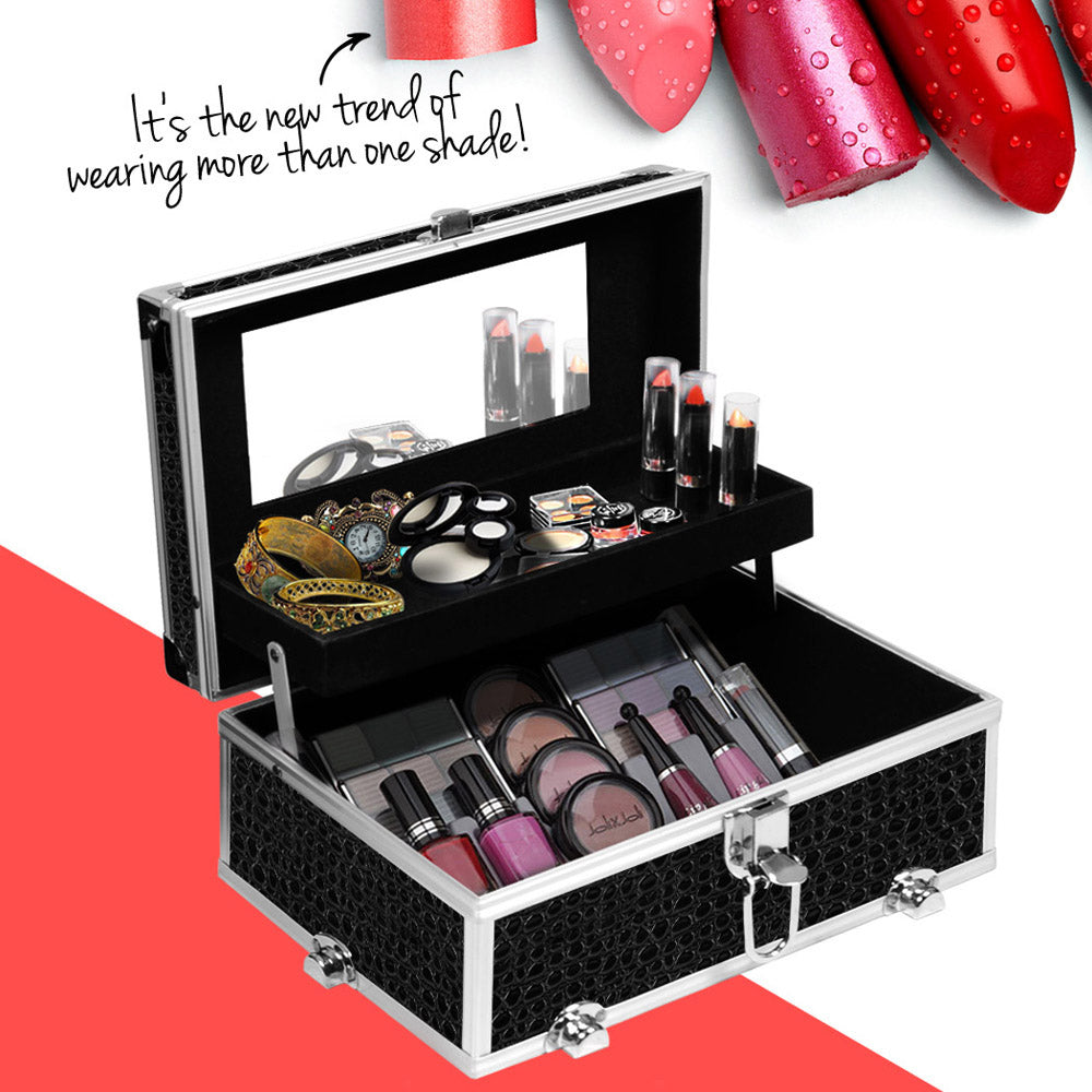Embellir Portable Cosmetic Beauty Makeup Carry Case with Mirror - Crocodile Black CASE-HZ8-040-CROBK