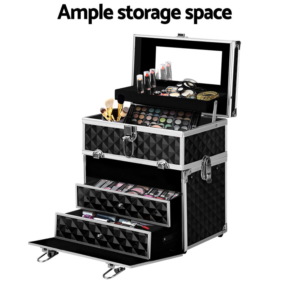 Embellir Portable Cosmetic Beauty Makeup Carry Case with Mirror - Diamond Black CASE-HZ8-040-DIBK