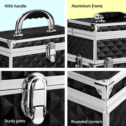 Embellir Portable Cosmetic Beauty Makeup Carry Case with Mirror - Diamond Black CASE-HZ8-040-DIBK