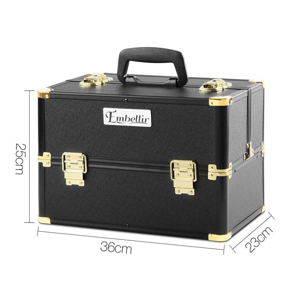 Embellir Portable Cosmetic Beauty Makeup Case - Black & Gold CASE-MU-002-GDBK
