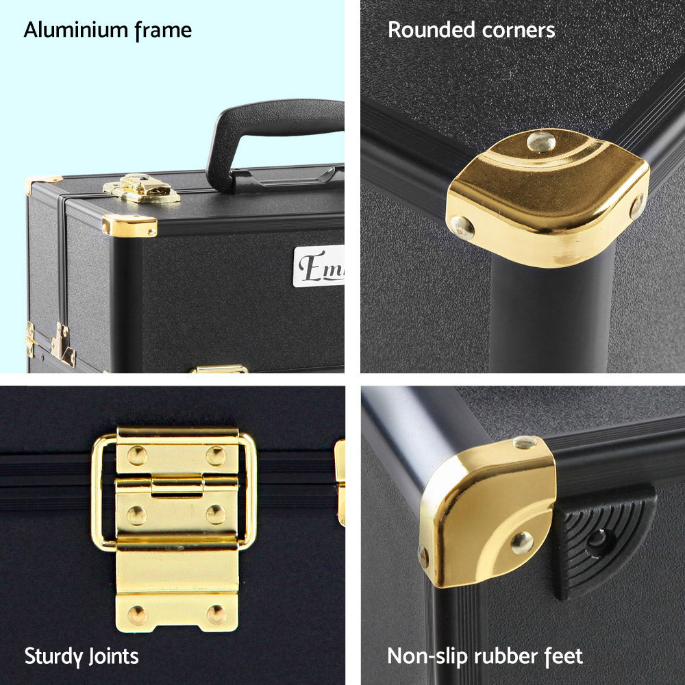 Embellir Portable Cosmetic Beauty Makeup Case - Black & Gold CASE-MU-002-GDBK