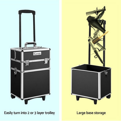 Embellir Makeup Case Beauty Trolley Cosmetic Organiser Box Travel Wheels Black CASE-MU-4T-081-BK