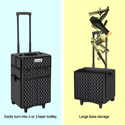 Embellir Makeup Case Beauty Trolley Cosmetic Organiser Box Travel Wheels Diamond CASE-MU-4T-081-DIBK