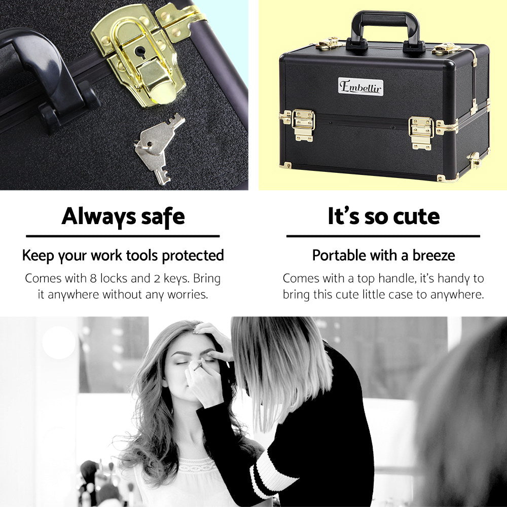 Embellir Makeup Case Beauty Trolley Cosmetic Organiser Box Travel Wheels Gold CASE-MU-4T-081-GDBK