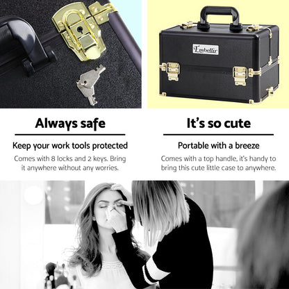 Embellir Makeup Case Beauty Trolley Cosmetic Organiser Box Travel Wheels Gold CASE-MU-4T-081-GDBK