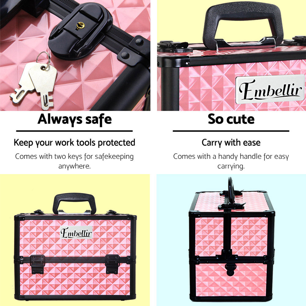 Embellir Portable Cosmetic Beauty Makeup Case - Diamond Pink CASE-MU-HZ7002-DIPI