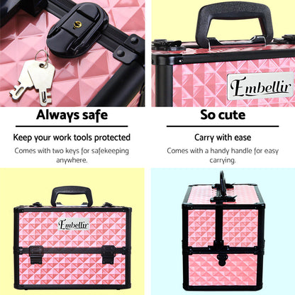 Embellir Portable Cosmetic Beauty Makeup Case - Diamond Pink CASE-MU-HZ7002-DIPI