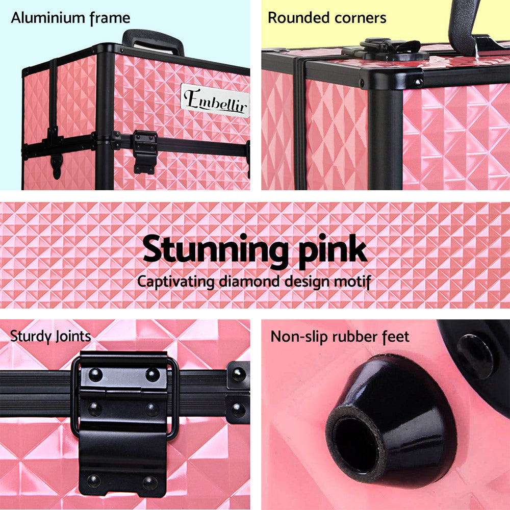 Embellir Portable Cosmetic Beauty Makeup Case - Diamond Pink CASE-MU-HZ7002-DIPI