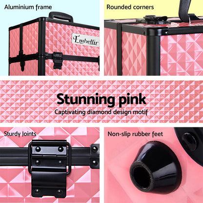 Embellir Portable Cosmetic Beauty Makeup Case - Diamond Pink CASE-MU-HZ7002-DIPI