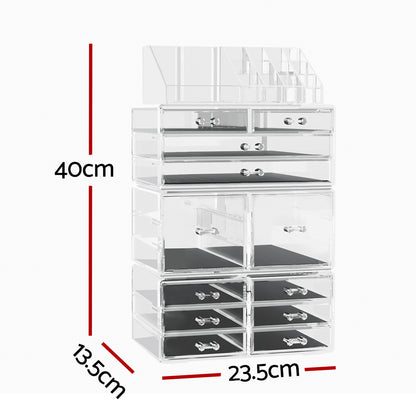 Embellir Makeup Organizer Acrylic Cosmetic Organizer Storage Box Jewellery Holder CASE-STAND-PLS-12DRAWER-TP
