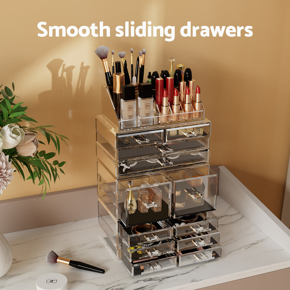 Embellir Makeup Organizer Acrylic Cosmetic Organizer Storage Box Jewellery Holder CASE-STAND-PLS-12DRAWER-TP