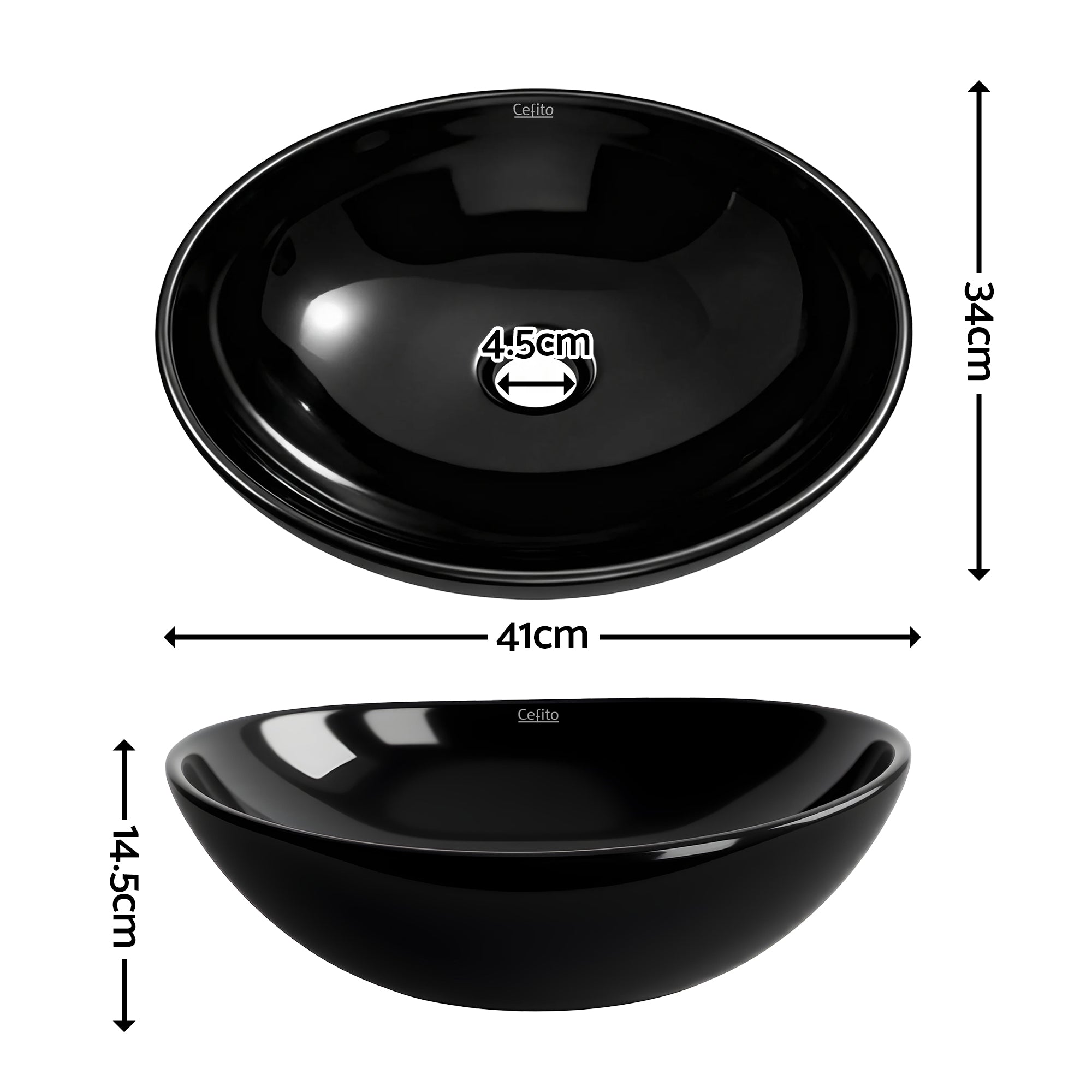 Cefito Bathroom Basin Ceramic Vanity Sink Hand Wash Bowl 41x34cm CB-005-BK1