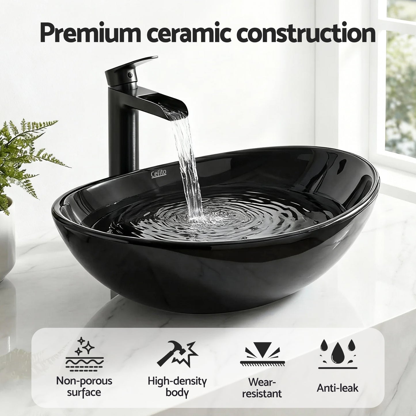 Cefito Bathroom Basin Ceramic Vanity Sink Hand Wash Bowl 41x34cm CB-005-BK1