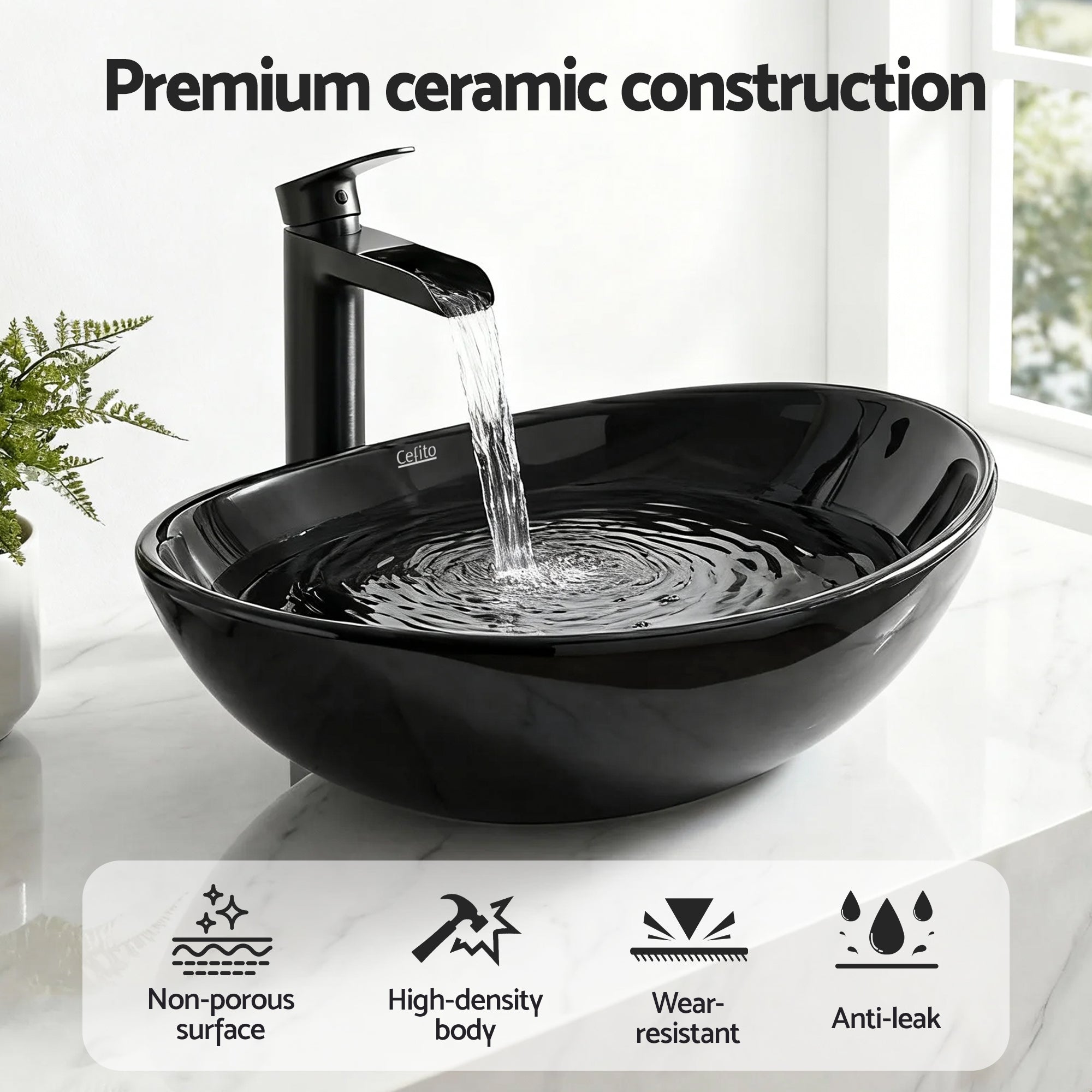 Cefito Bathroom Basin Ceramic Vanity Sink Hand Wash Bowl 41x34cm CB-005-BK1