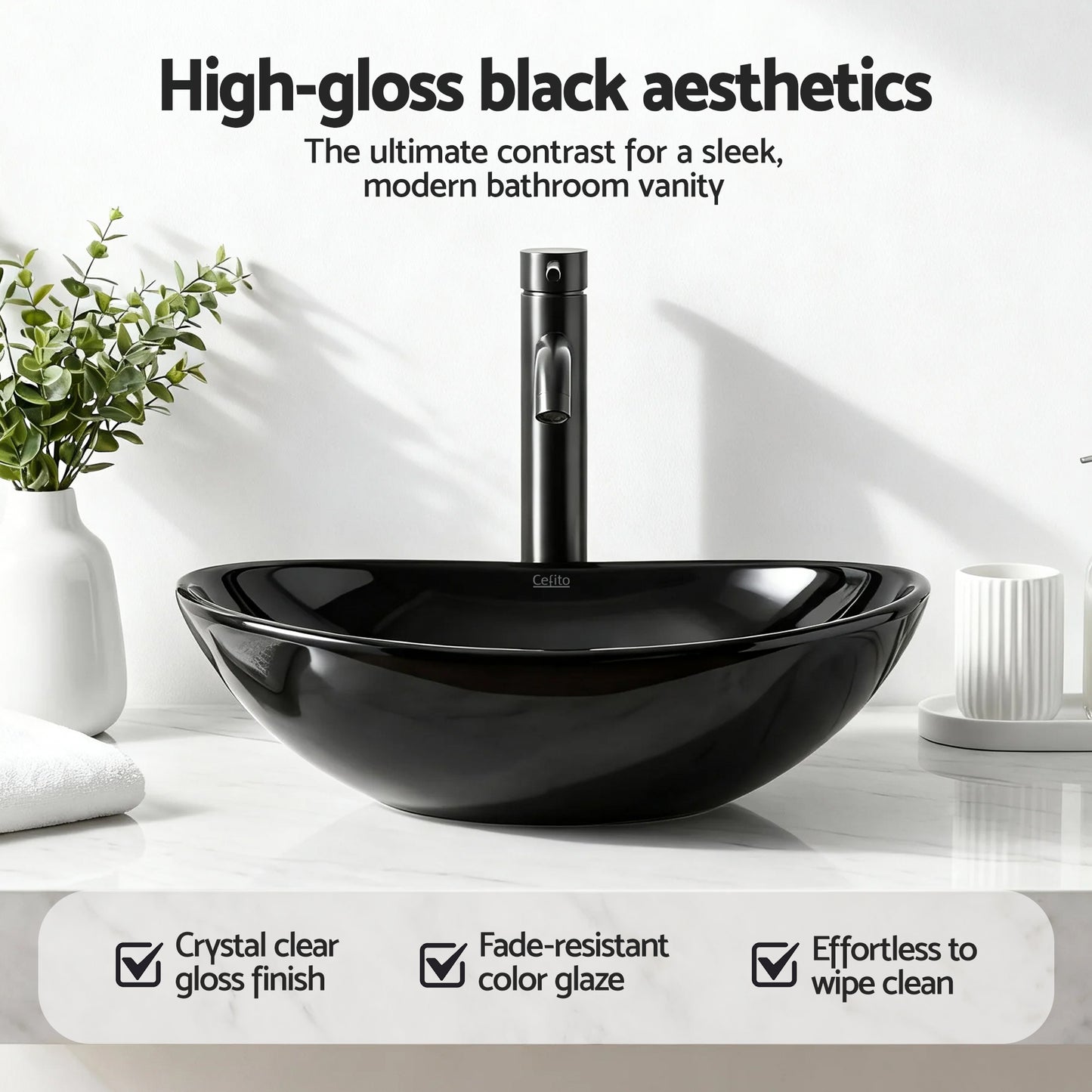 Cefito Bathroom Basin Ceramic Vanity Sink Hand Wash Bowl 41x34cm CB-005-BK1