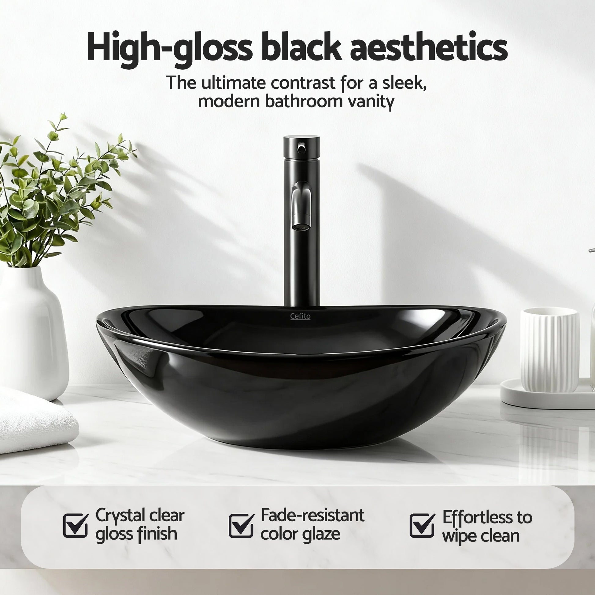 Cefito Bathroom Basin Ceramic Vanity Sink Hand Wash Bowl 41x34cm CB-005-BK1