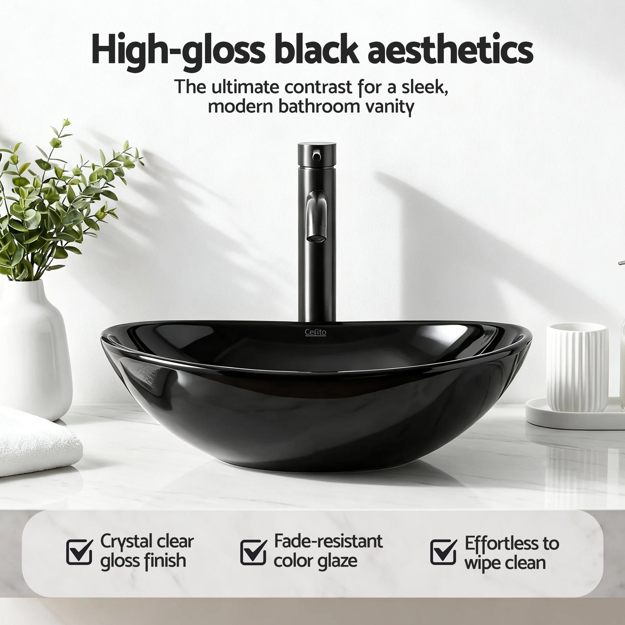 Cefito Bathroom Basin Ceramic Vanity Sink Hand Wash Bowl 41x34cm CB-005-BK1