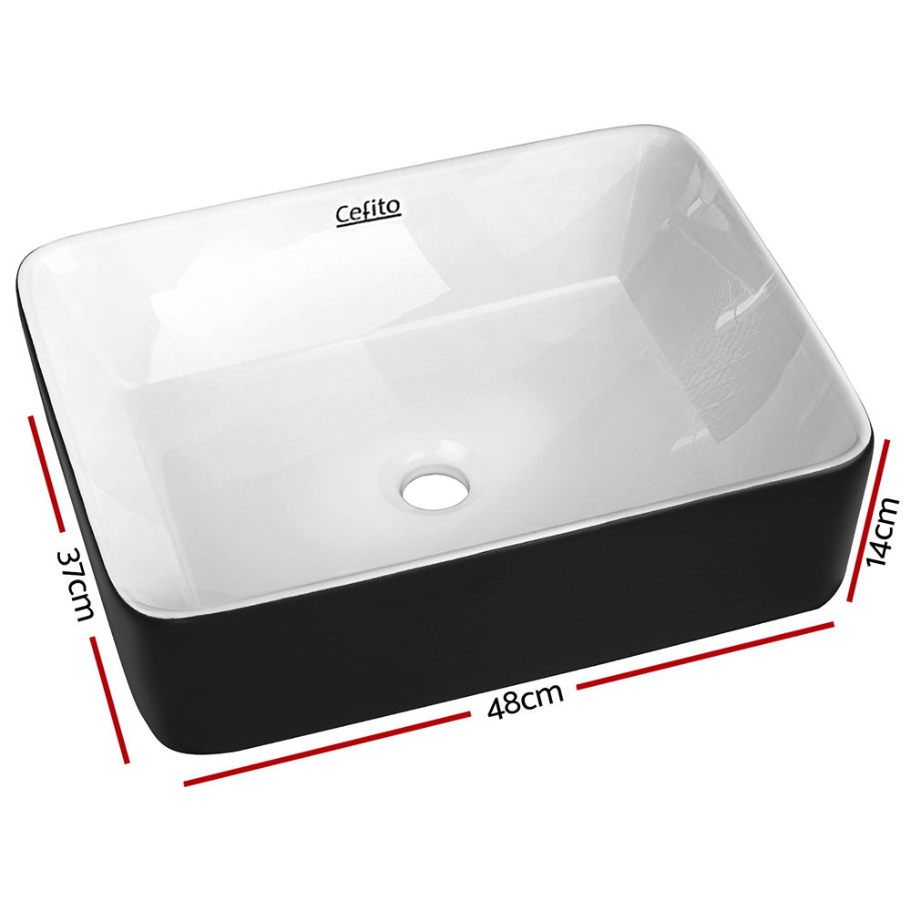 Cefito Bathroom Basin Ceramic Vanity Sink Hand Wash Bowl 48x37cm CB-037-MAT-WH-BK