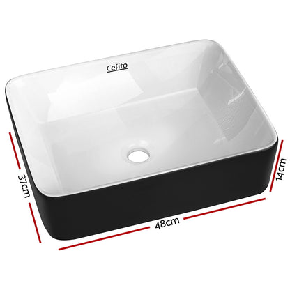 Cefito Bathroom Basin Ceramic Vanity Sink Hand Wash Bowl 48x37cm CB-037-MAT-WH-BK