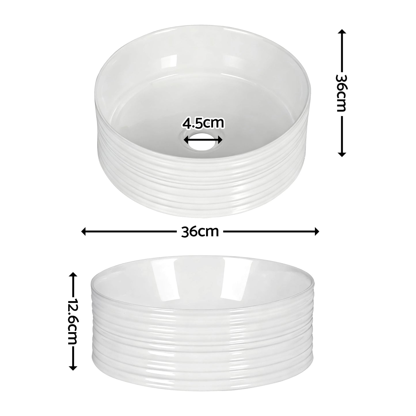 Cefito Bathroom Basin Vanity Sink Vessel Ceramic White Round Countertop 36cm CB-1054-WH