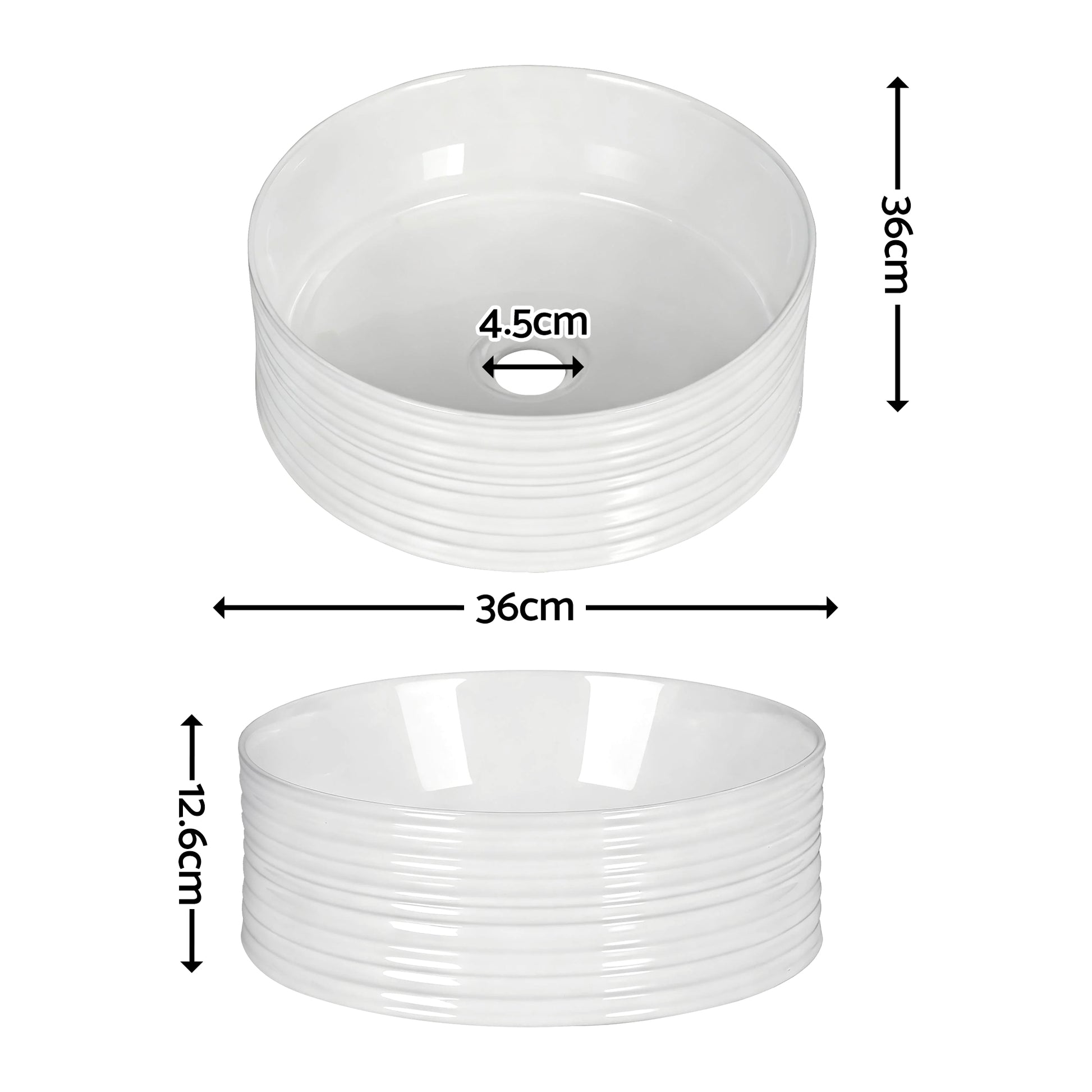 Cefito Bathroom Basin Vanity Sink Vessel Ceramic White Round Countertop 36cm CB-1054-WH