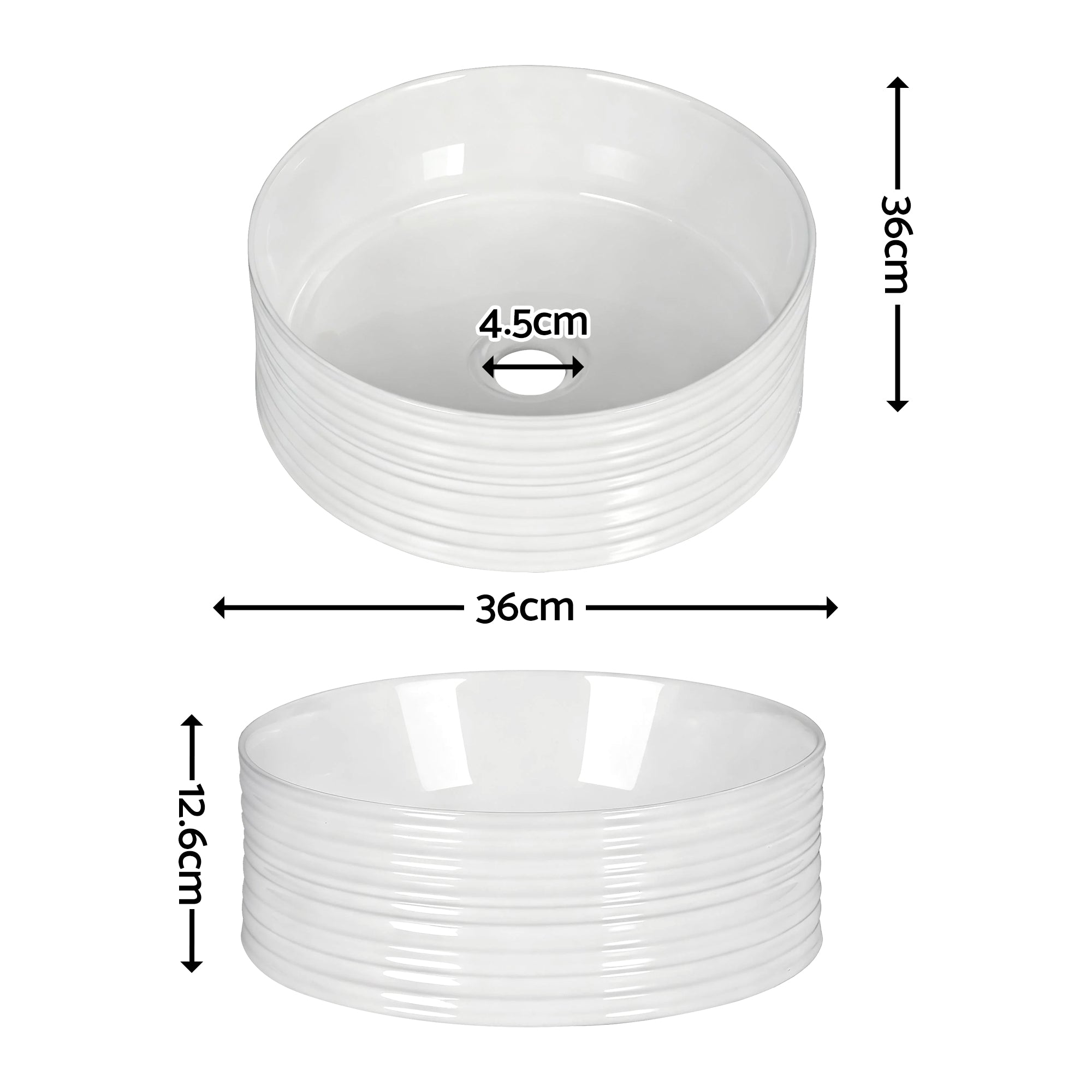 Cefito Bathroom Basin Vanity Sink Vessel Ceramic White Round Countertop 36cm CB-1054-WH