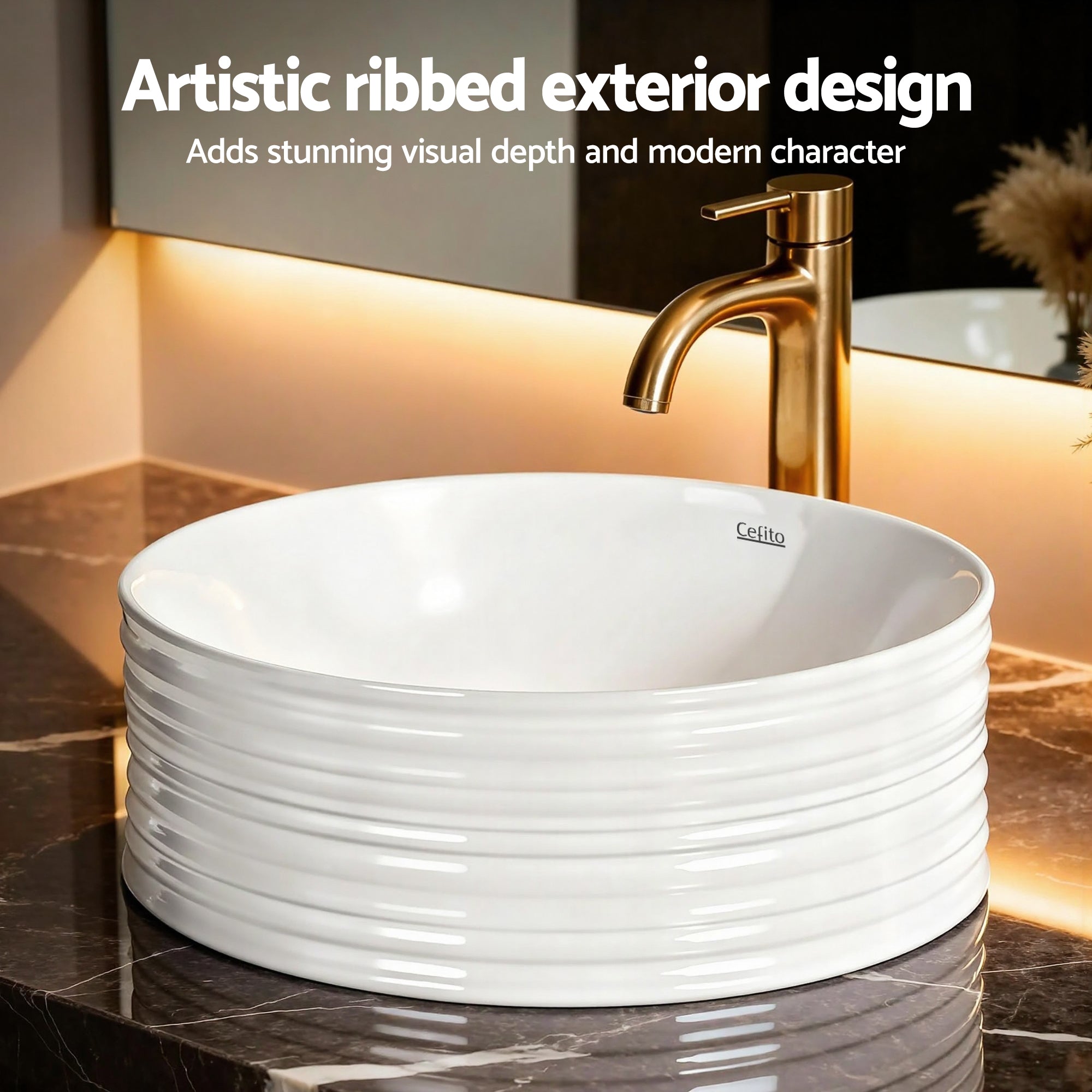 Cefito Bathroom Basin Vanity Sink Vessel Ceramic White Round Countertop 36cm CB-1054-WH