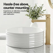 Cefito Bathroom Basin Vanity Sink Vessel Ceramic White Round Countertop 36cm CB-1054-WH