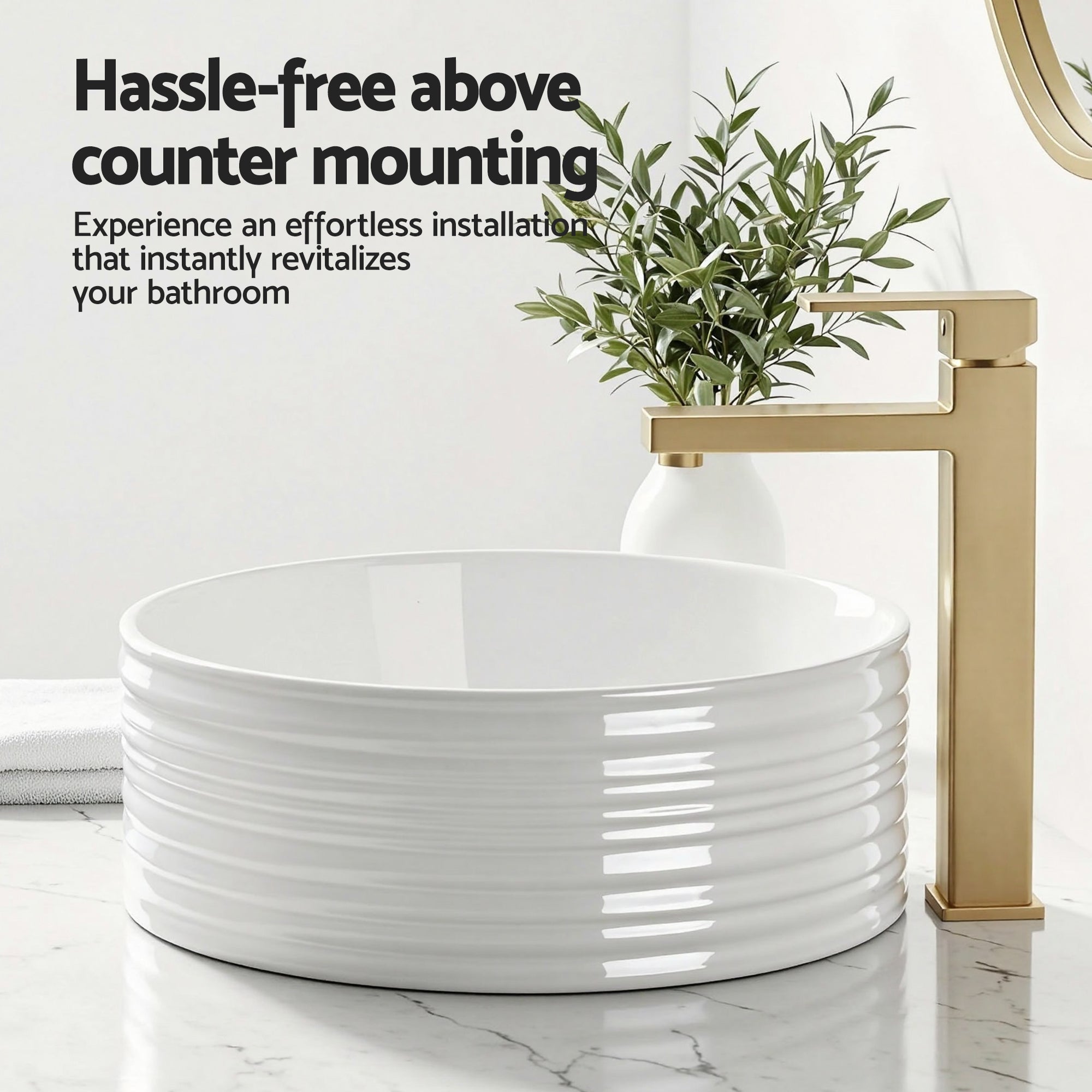 Cefito Bathroom Basin Vanity Sink Vessel Ceramic White Round Countertop 36cm CB-1054-WH