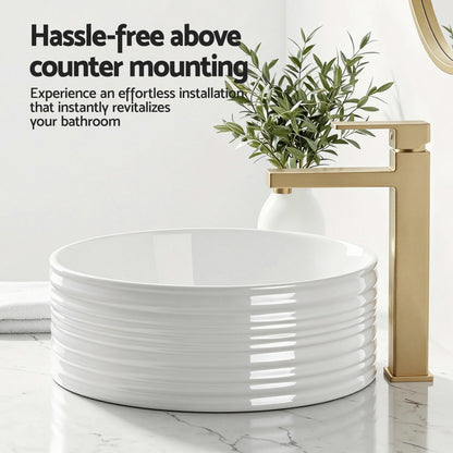 Cefito Bathroom Basin Vanity Sink Vessel Ceramic White Round Countertop 36cm CB-1054-WH