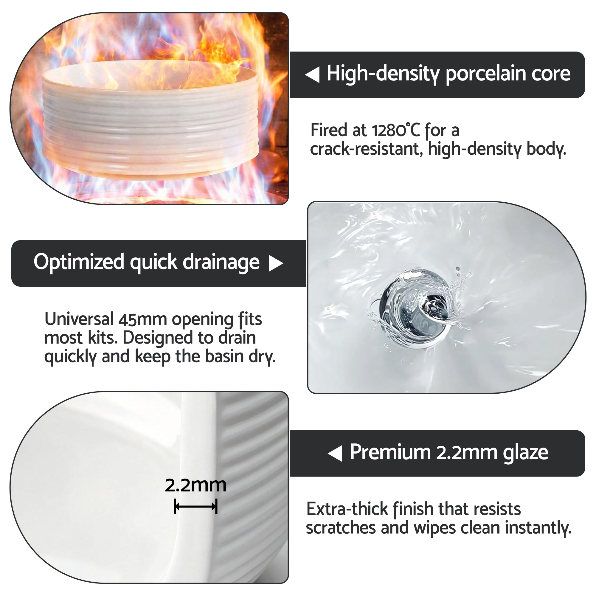 Cefito Bathroom Basin Vanity Sink Vessel Ceramic White Round Countertop 36cm CB-1054-WH