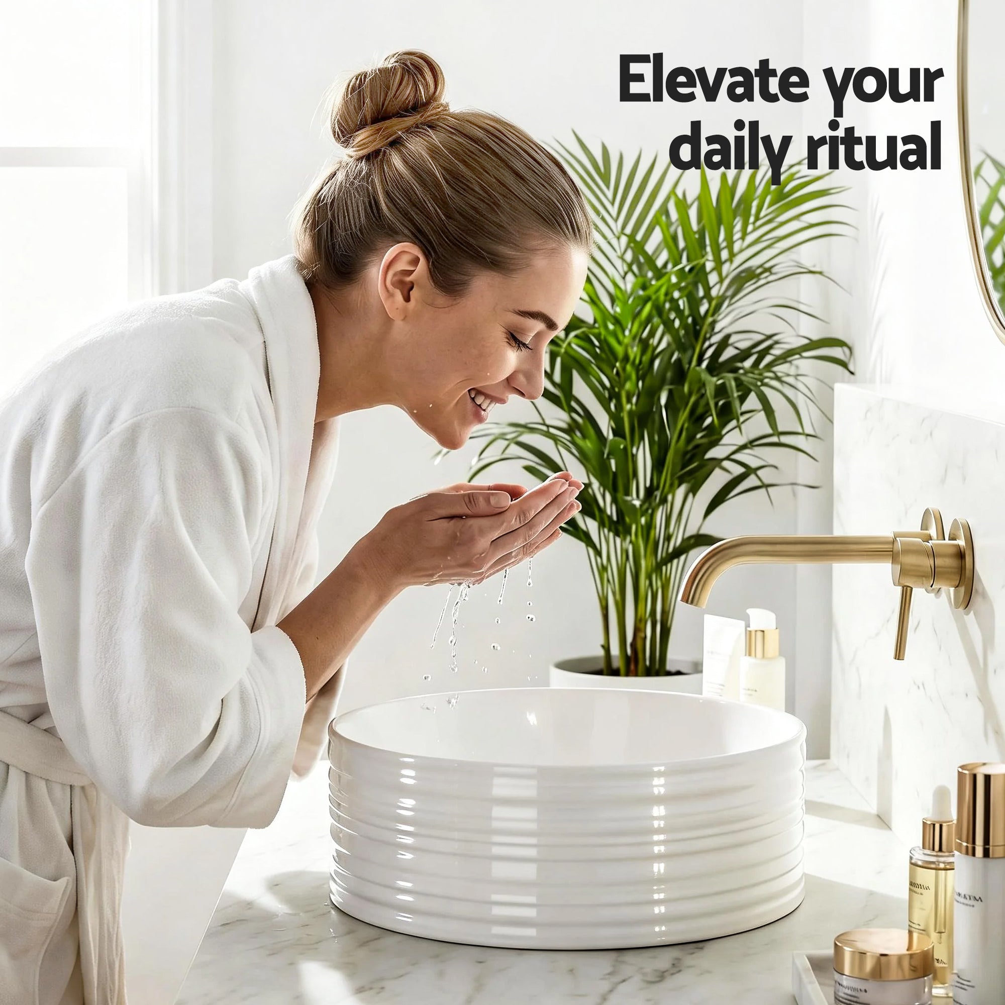Cefito Bathroom Basin Vanity Sink Vessel Ceramic White Round Countertop 36cm CB-1054-WH