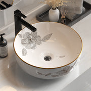 Cefito Bathroom Basin Ceramic Vanity Sink Hand Wash Bowl with Pattern 41x41cm CB-410-WH-FLOWER
